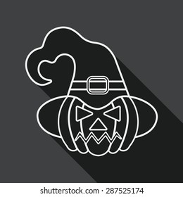 pumpkin flat icon with long shadow, line icon