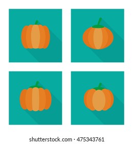 Pumpkin flat icon with long shadow for design. Autumn set. Vector illustration.