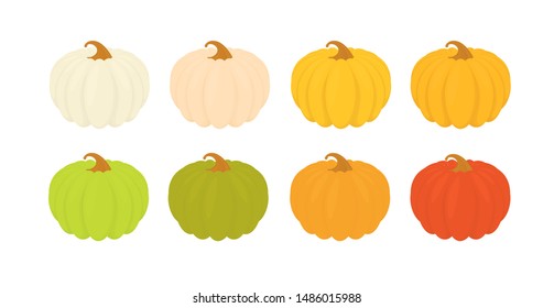 Pumpkin flat icon set isolated on white background. Halloween sign set. Botanical illustration for thanksgiving day design pictogram harvest farm vegetable symbol. Vector EPS 10 