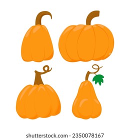 Pumpkin flat icon. Sign kit of halloween. Thanksgiving pictogram collection farm harvest, closeup squash, vegetable. Simple pumpkin cartoon colorful icon symbol isolated white Vector Illustration