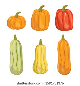 Pumpkin flat icons set. Sign kit of halloween.