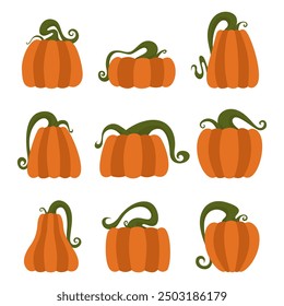 Conjunto de ilustración plana de calabaza aislado sobre fondo blanco