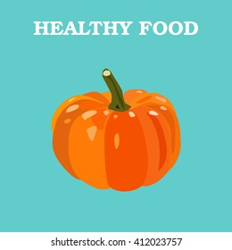 Pumpkin flat. Isolated object. Vegetable from the garden. Organic food. Vector illustration. 
