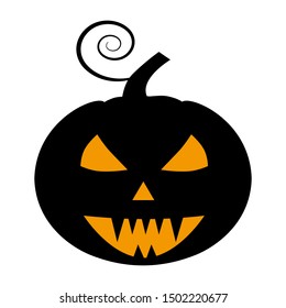 Pumpkin flat single icon. Halloween pumpkin symbol of fear and danger. Black spooky decorative element. Vector illustration isolated on white background