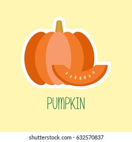 Pumpkin in a flat style. Sticker, design element, icon. The image is a pumpkin with a white stroke.