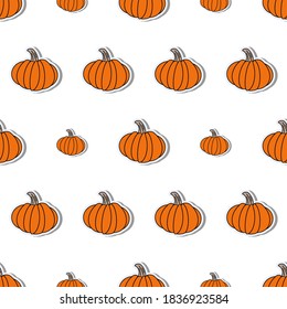 Pumpkin in a flat style. Pumpkin sticker. Suitable for backgrounds, cards and wrapping paper. Vector.