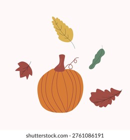 Pumpkin in flat style. Symbol Halloween, autumn, crop, thanksgiving day, fruitful year.