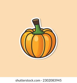 Pumpkin flat style vector illustration. Autumn harvest, Vegetarian raw food. Pumpkin clip art, icons, logos, illustrations, stickers, books, covers, Halloween elements etc.