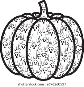 Pumpkin and Floating Ghost Line Art Clipart Set