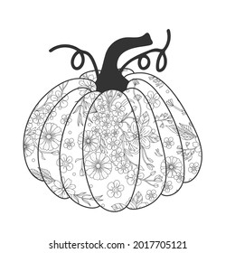 Kürbis-Blumenumriss, einzeln auf weißem Hintergrund. Seite für das Farbbuch für Erwachsene. Vektorgrafik, handgezeichnet. Herbst, Herbst-Konzept.