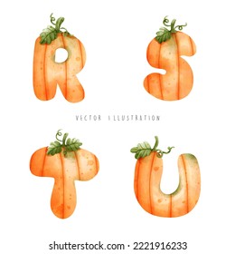 Tipo de letra de calabaza, alfabeto, ilustración vectorial