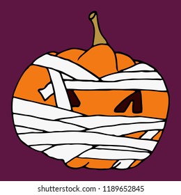 Pumpkin in the form of an ancient mummy for the holiday of Halloween