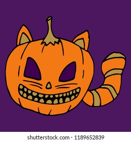 Pumpkin in the form of an evil cat for the holiday of Halloween