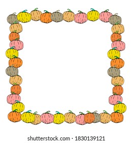 Pumpkin frame. Autumn harvest. Illustration for Halloween.