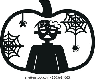 Pumpkin with Frankenstein. Halloween pumpkin vector illustration