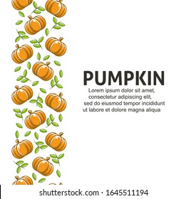 Pumpkin fruit flat with leaves vector background seamless pattern. Scalable and editable. Vector pattern for textile, print, fabric, backdrop, wallpaper, background.