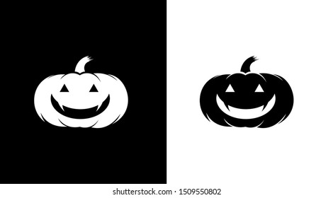 Pumpkin fruit icon, elements for halloween, black and white, Halloween