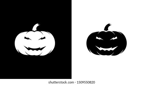 Pumpkin fruit icon, elements for halloween, black and white, Halloween