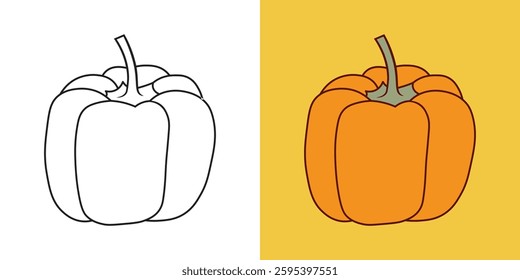 Pumpkin fruit vector, children's coloring book. Coloring book with cute cartoon pictures. Vector illustration with colored background.