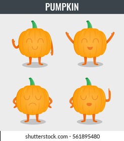 Pumpkin. Funny cartoon vegetables. Organic food. Vector illustration