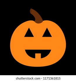 Pumpkin. Funny creepy smiling face. Happy Halloween. Cute cartoon baby character. Greeting card. Black background. Isolated. Flat design. Vector illustration