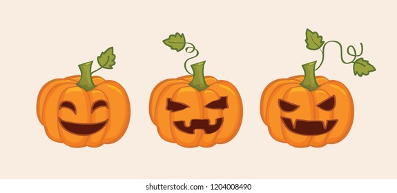 Pumpkin with Funny Faces vector. Halloween Cartoon