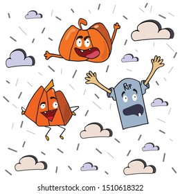 Pumpkin and funny gravestone.Hand drawn vector illustration