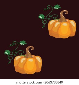 Calabaza. General ronda naranja otoñal al estilo de las caricaturas. Patrón sin foco sobre fondo marrón. Ilustración de material vectorial.