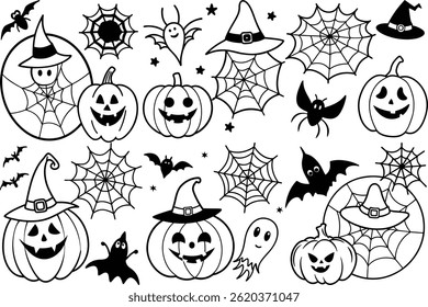 Pumpkin Ghost Bat Spider Spider Web Witch Hat Witch
