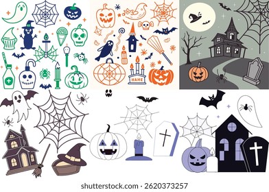 Pumpkin Ghost Bat Spider Spider Web Witch Hat Witch