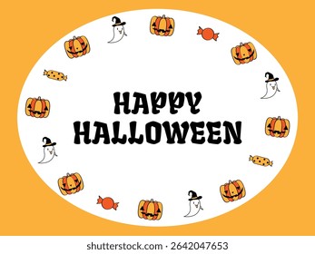 It is pumpkin, ghost and candies Halloween background.