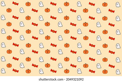 pumpkin, ghost and candy pattern background design for halloween day.
