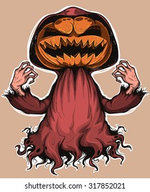 Pumpkin ghost. Colored. Handcrafted style