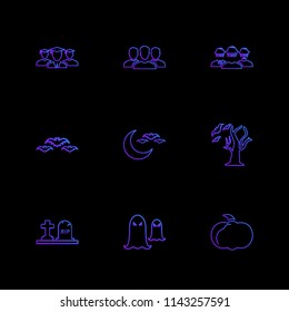 pumpkin  ghost  crecent  bats halloween  rip  graveyard  horror  pumpkin  grave  cross  bat  scary  scare  candy  rip  horror  night  spider  icon vector design  flat  collection style creative  icons