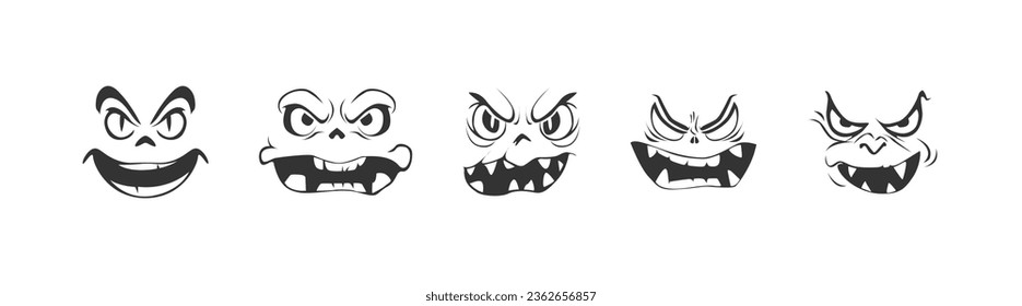 Pumpkin and ghost face set. Halloween funny and scary cartoon faces illustration. Vector isolated
