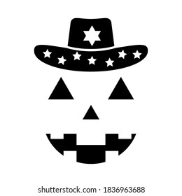 Pumpkin ghost face Wearing a cowboy hat