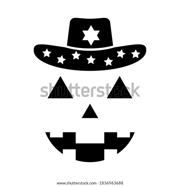 Pumpkin Ghost Face Wearing Cowboy Hat 
