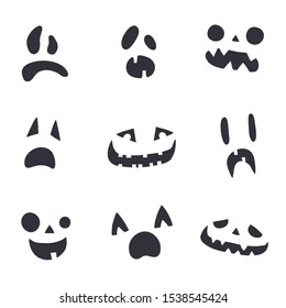 Pumpkin or ghost faces, simple black and white template. Collection