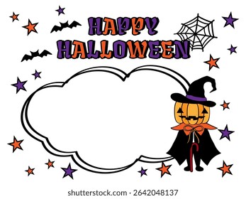 It is pumpkin ghost Halloween illustration frame.