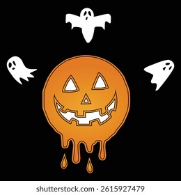 Pumpkin with ghost for Halloween vector illustration