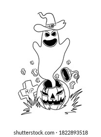 Pumpkin and ghost hand drawn sketch for halloween