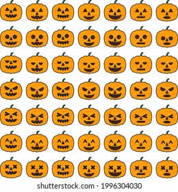 Pumpkin ghost handwritten style illustration colorful icon set