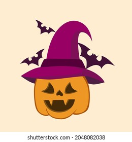 pumpkin ghost illustration wearing a hat.