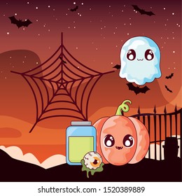 pumpkin with ghost on halloween scene