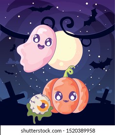 pumpkin with ghost on halloween scene