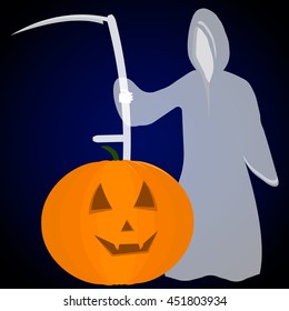 pumpkin and ghost with scythe