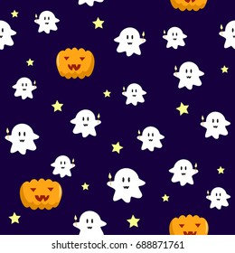 Pumpkin ghost seamless pattern vector