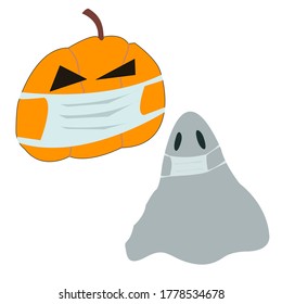 
Pumpkin and ghosts that symbolize Halloween Wear a mask To prevent the corona virus.