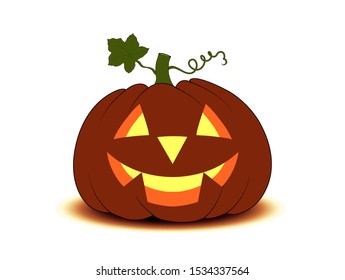 Pumpkin glowing in the dark, Halloween Card,
Vector illustration isolated on white background
