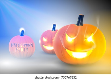 Pumpkin glowing in darkness, Halloween background